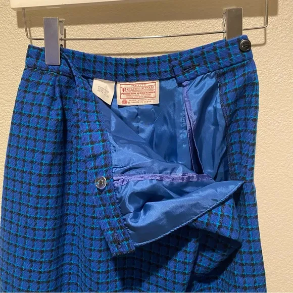 Vintage‎ Pendleton Skirt Size 6 Petite 100% Virgin Wool Blue Plaid Like New