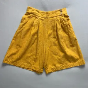 Vintage Pleated Super High Waist Mom Shorts Women S Mustard Yellow Silk 80s 90s