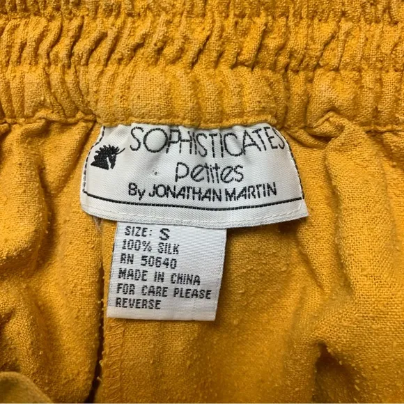 Vintage Pleated Super High Waist Mom Shorts Women S Mustard Yellow Silk 80s 90s