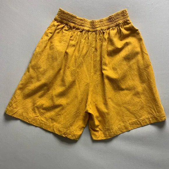 Vintage Pleated Super High Waist Mom Shorts Women S Mustard Yellow Silk 80s 90s