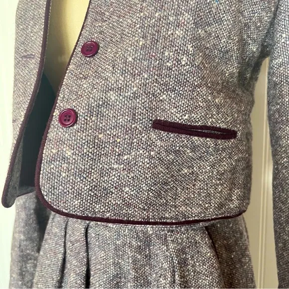 Vintage Purple Suit Jacket and Matching Skirt Wool Career Business Casual Medium