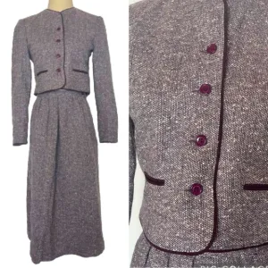 Vintage Purple Suit Jacket and Matching Skirt Wool Career Business Casual Medium