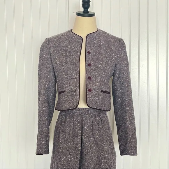 Vintage Purple Suit Jacket and Matching Skirt Wool Career Business Casual Medium