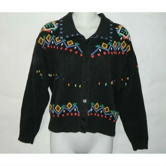 Vintage Bambu Sweater Cardigan Fringe Size M