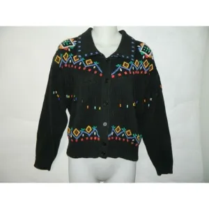 Vintage Bambu Sweater Cardigan Fringe Size M