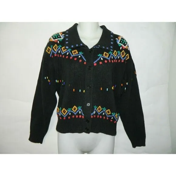 Vintage Bambu Sweater Cardigan Fringe Size M