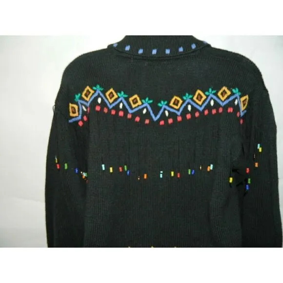 Vintage Bambu Sweater Cardigan Fringe Size M