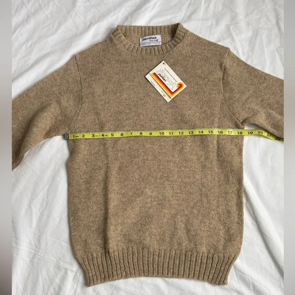 VTG 80s Puritan Made in USA Wool Beige Rustic Crewneck Sweater NWT size M