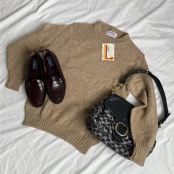 VTG 80s Puritan Made in USA Wool Beige Rustic Crewneck Sweater NWT size M