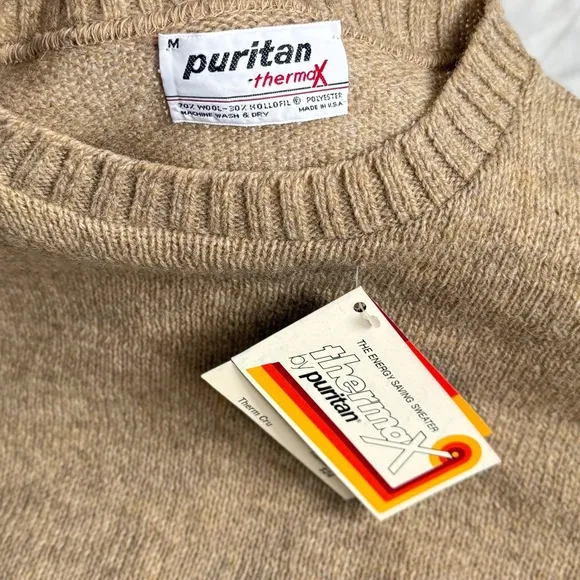 VTG 80s Puritan Made in USA Wool Beige Rustic Crewneck Sweater NWT size M