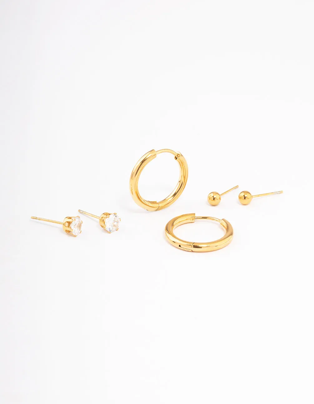 Waterproof Gold Plated Stainless Steel Basic Cubic Zirconia Earrings Pack
