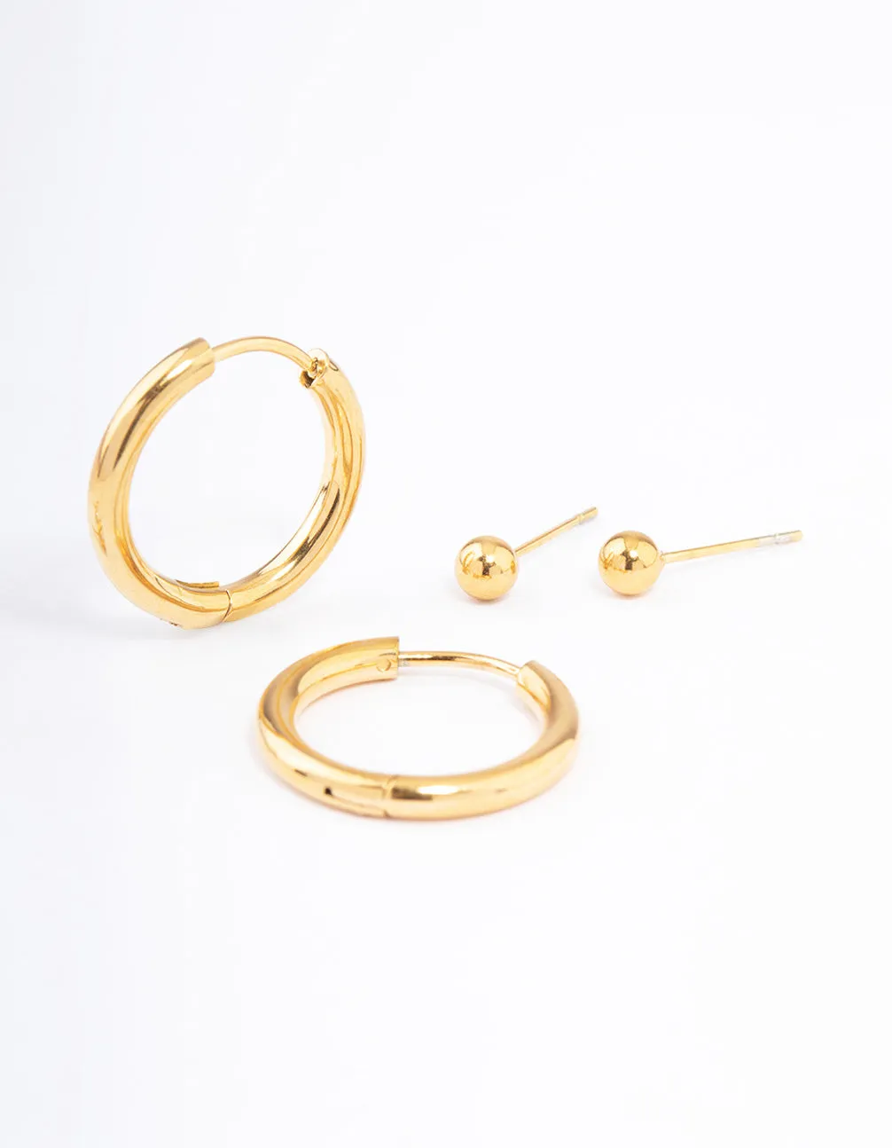 Waterproof Gold Plated Stainless Steel Basic Cubic Zirconia Earrings Pack