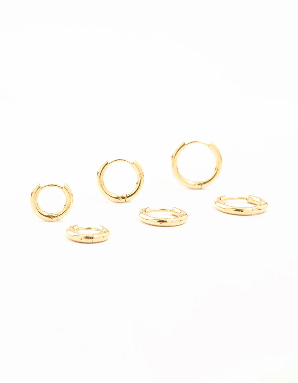 Waterproof Gold Plated Stainless Steel Basic Graduating Hoop Earrings 3-Pack