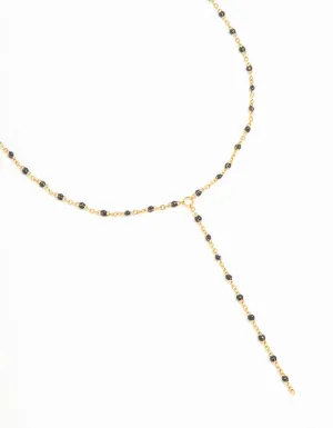 Waterproof Gold Plated Stainless Steel Black Bead Y-Necklace
