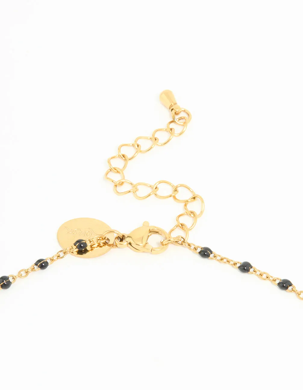 Waterproof Gold Plated Stainless Steel Black Bead Y-Necklace