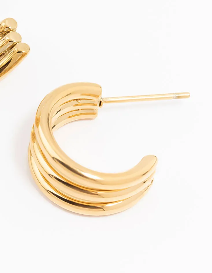 Waterproof Gold Plated Stainless Steel Cage Hoop Earrings