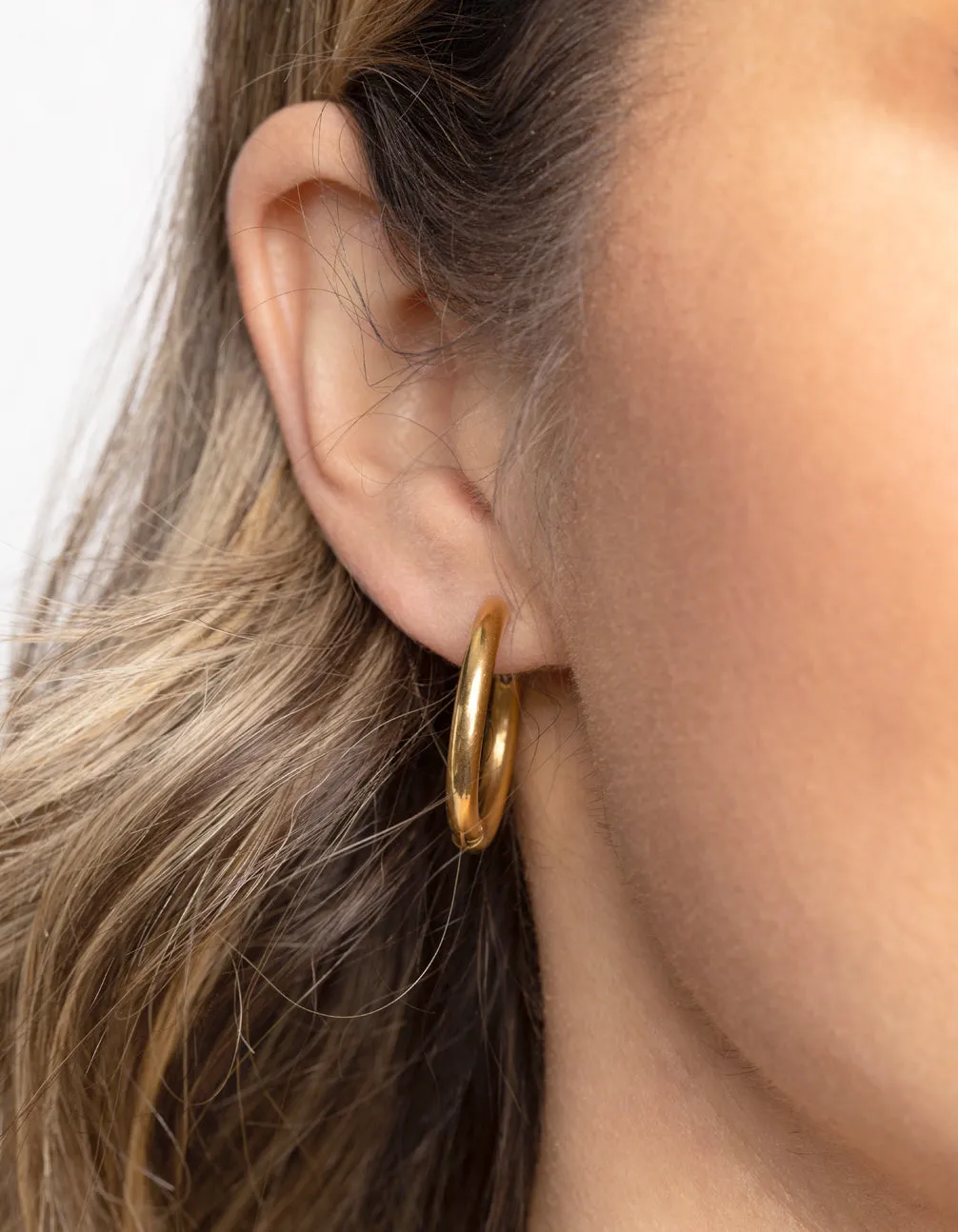 Waterproof Gold Plated Stainless Steel Classic Huggie Hoop Earrings