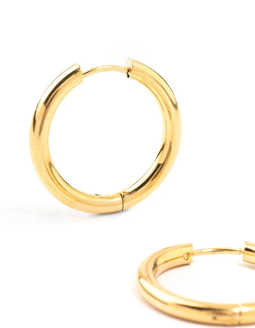 Waterproof Gold Plated Stainless Steel Clicker Hoop Earrings 24 MM