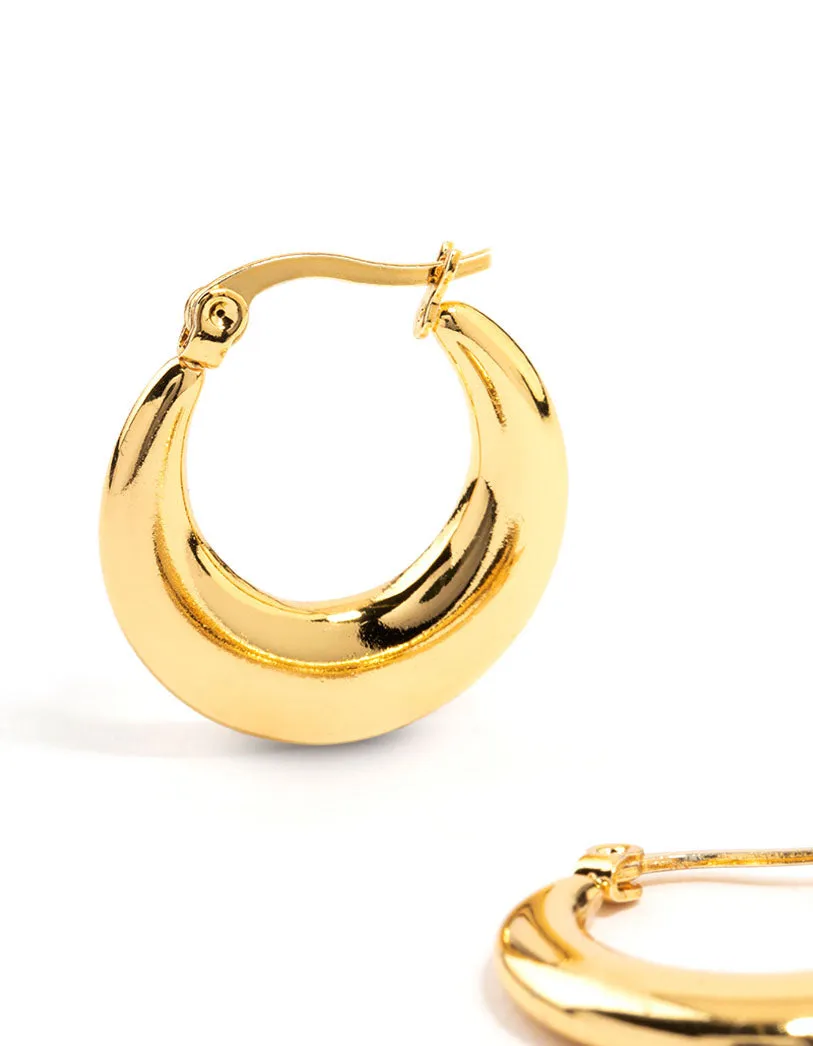 Waterproof Gold Plated Stainless Steel Crescent Hoop Earrings