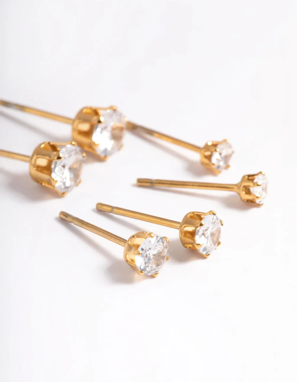 Waterproof Gold Plated Stainless Steel Cubic Zircconia Stud Earring Pack