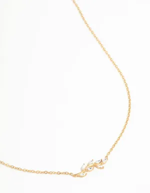 Waterproof Gold Plated Stainless Steel Cubic Zirconia Leaf Pendant Necklace