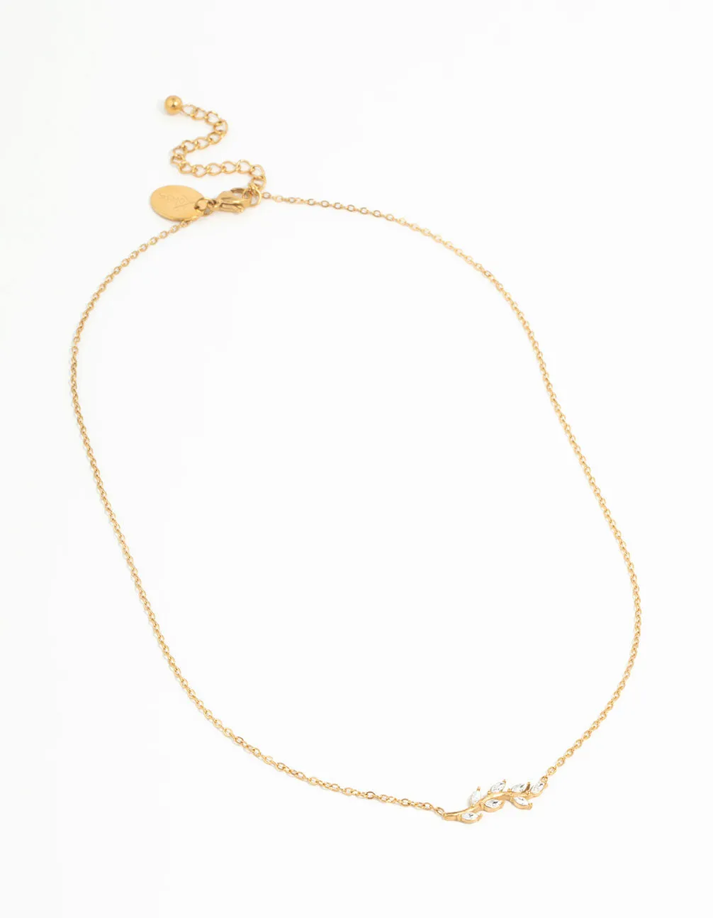 Waterproof Gold Plated Stainless Steel Cubic Zirconia Leaf Pendant Necklace