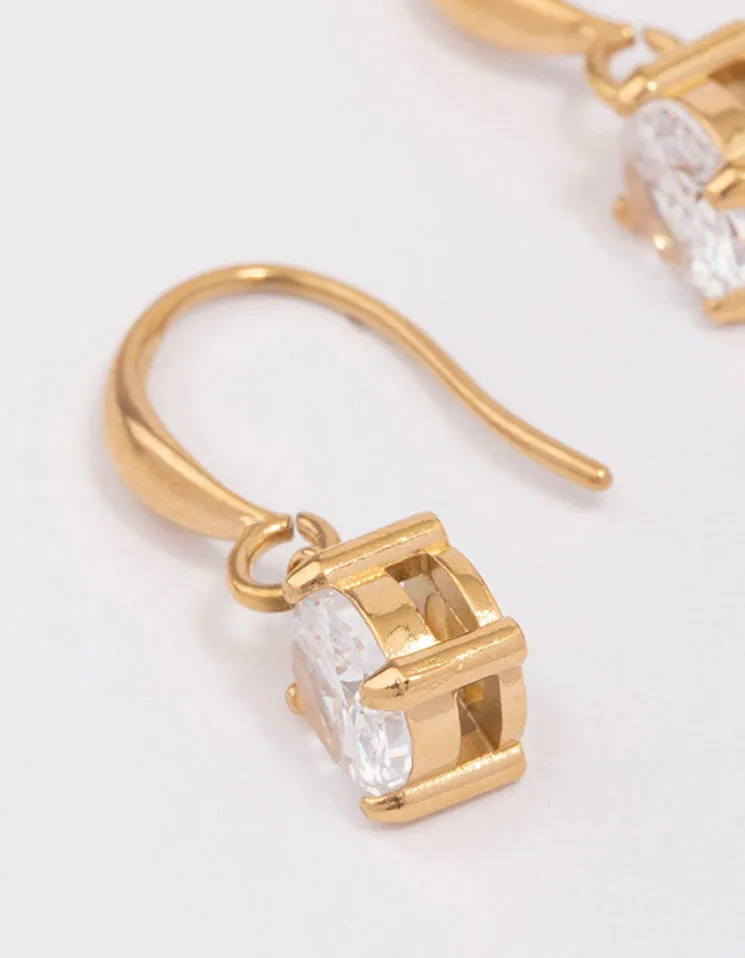 Waterproof Gold Plated Stainless Steel Cubic Zirconia Solitaire French Hook Earrings