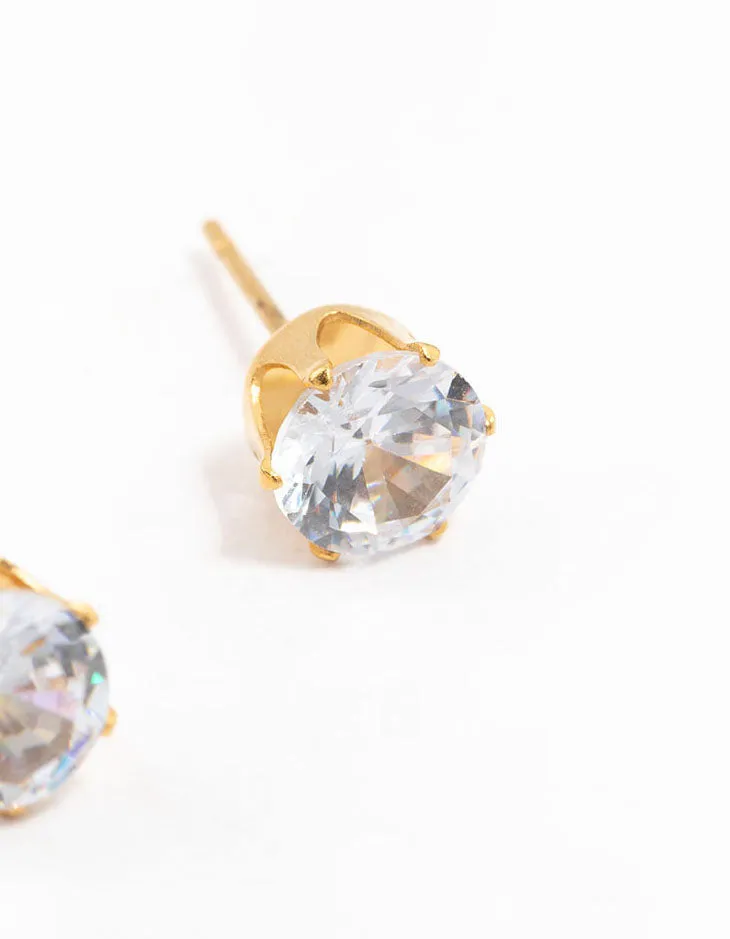 Waterproof Gold Plated Stainless Steel Cubic Zirconia Stud Earrings 7 MM