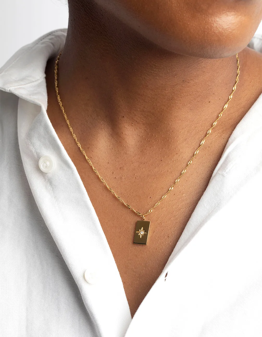 Waterproof Gold Plated Stainless Steel Diamante Star Necklace
