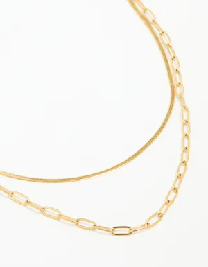Waterproof Gold Plated Stainless Steel Double Link Layered Necklace