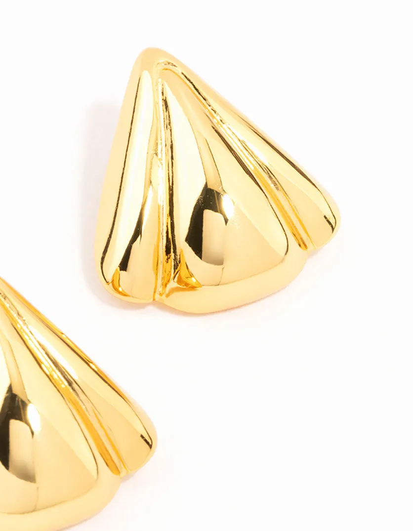 Waterproof Gold Plated Stainless Steel Fan Triangle Stud Earrings