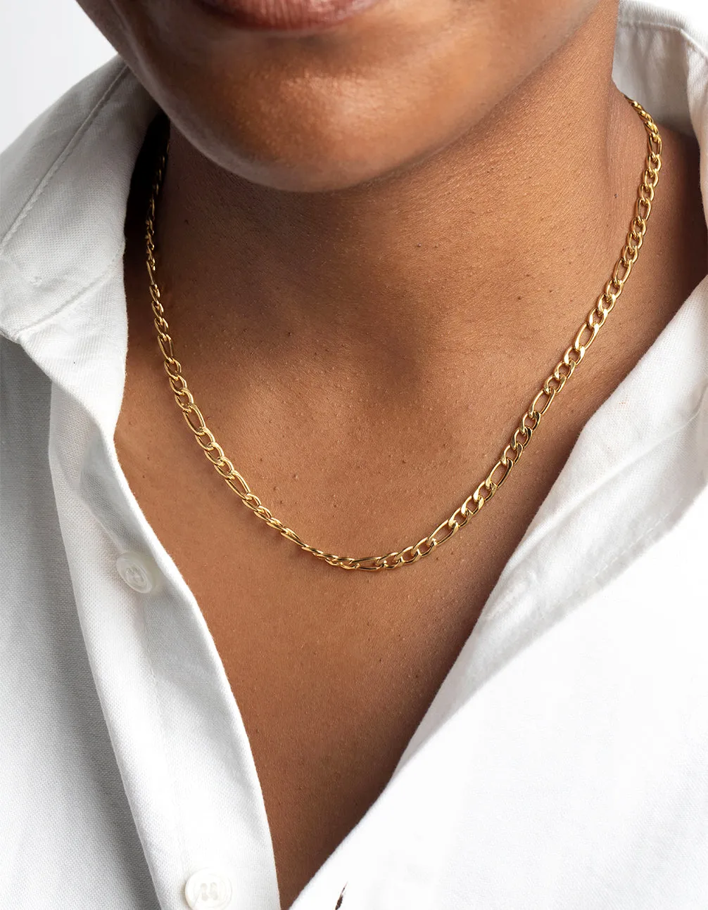 Waterproof Gold Plated Stainless Steel Figaro Necklace