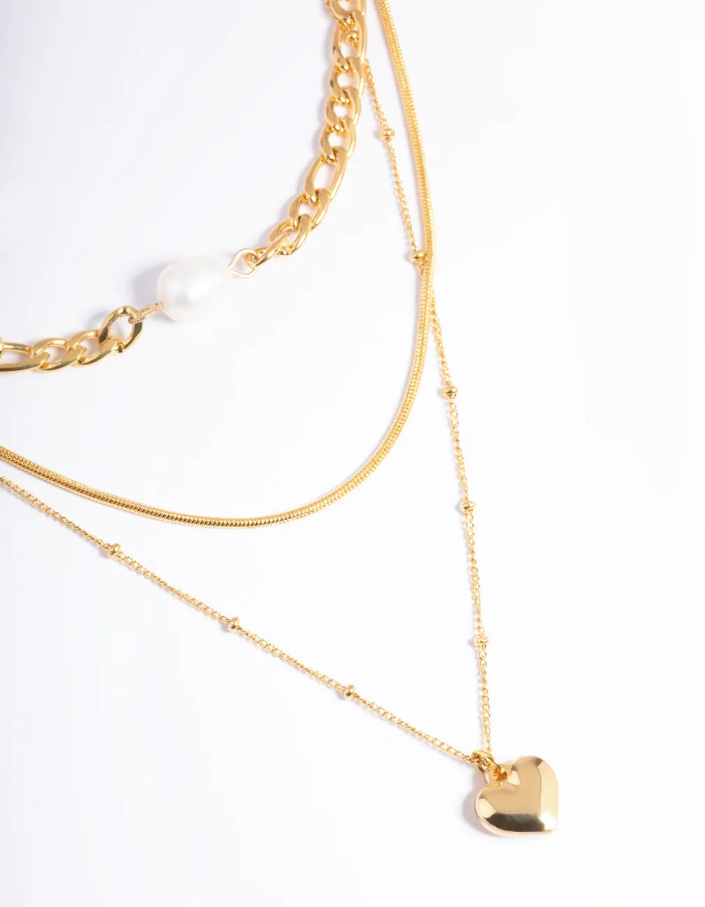 Waterproof Gold Plated Stainless Steel Heart & Freshwater Pearl Layered Necklace