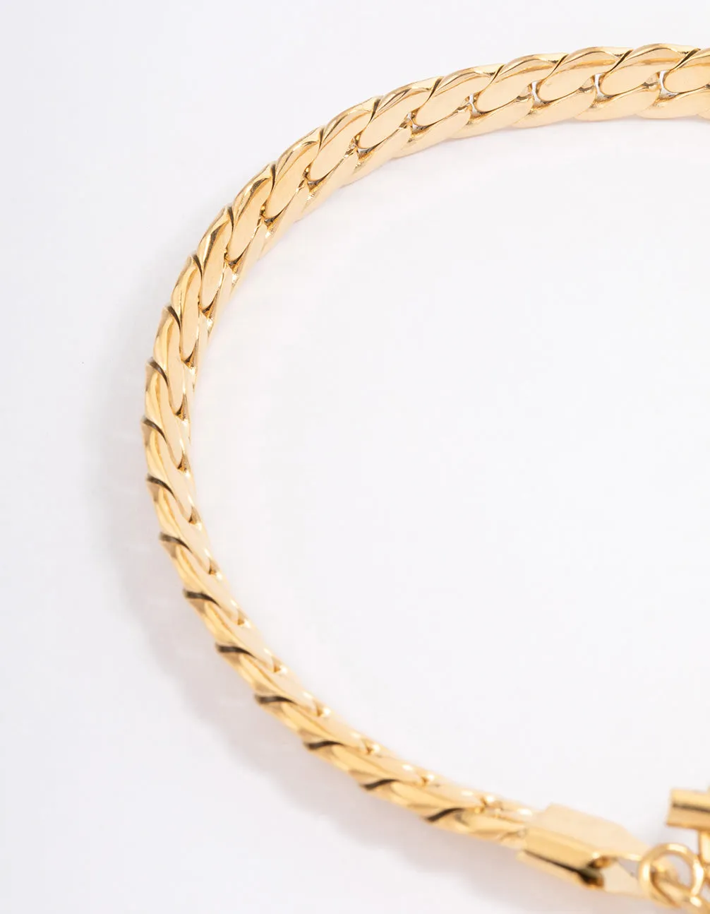 Waterproof Gold Plated Stainless Steel Heart Fob Flat Chain Bracelet