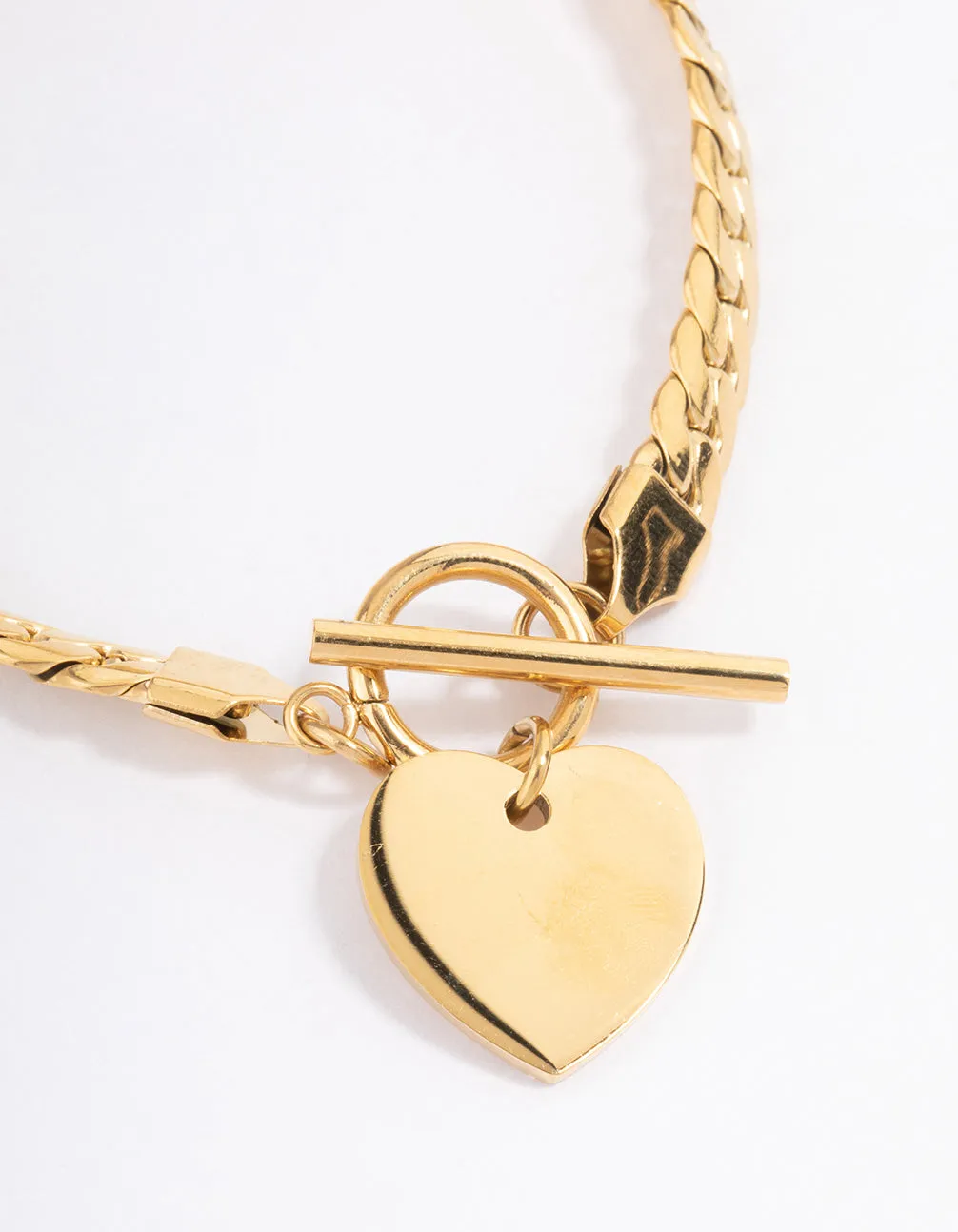 Waterproof Gold Plated Stainless Steel Heart Fob Flat Chain Bracelet