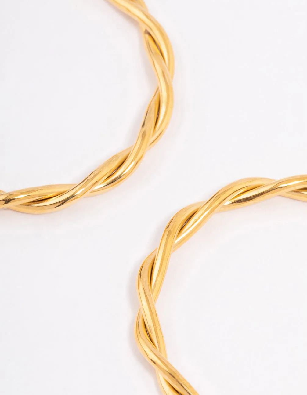 Waterproof Gold Plated Stainless Steel Medium Thin Twisted Hoop Earrings
