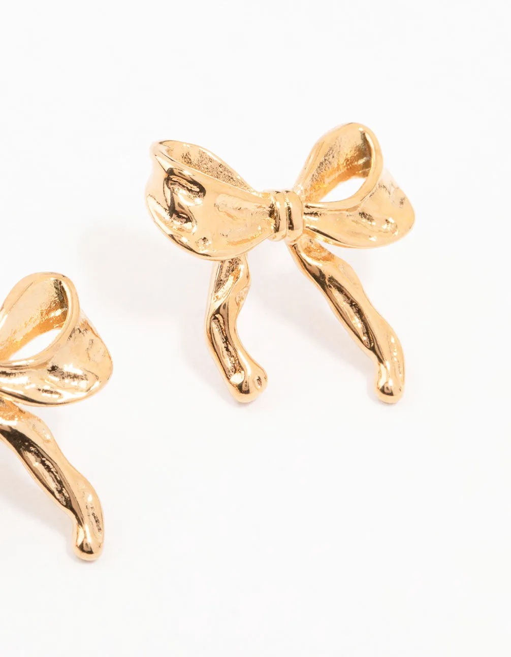 Waterproof Gold Plated Stainless Steel Molten Bow Stud Earrings
