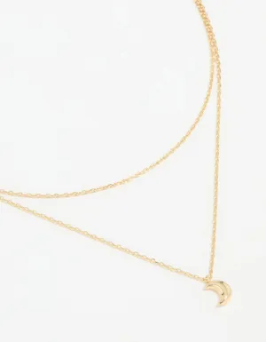 Waterproof Gold Plated Stainless Steel Moon Pendant Layered Necklace