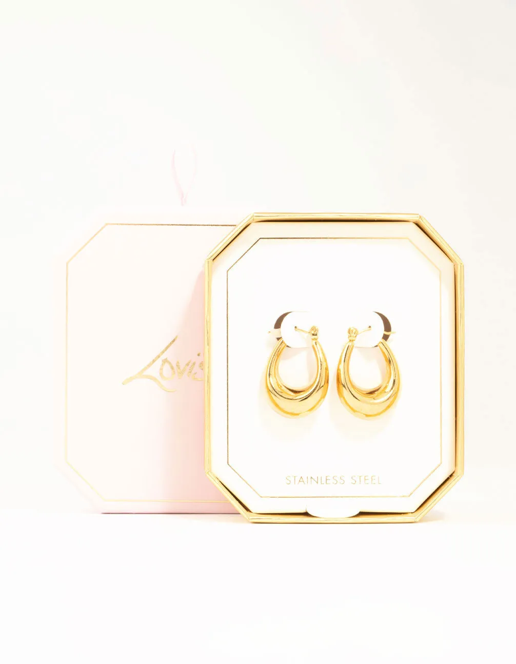 Waterproof Gold Plated Stainless Steel Oval Hoop Earrings
