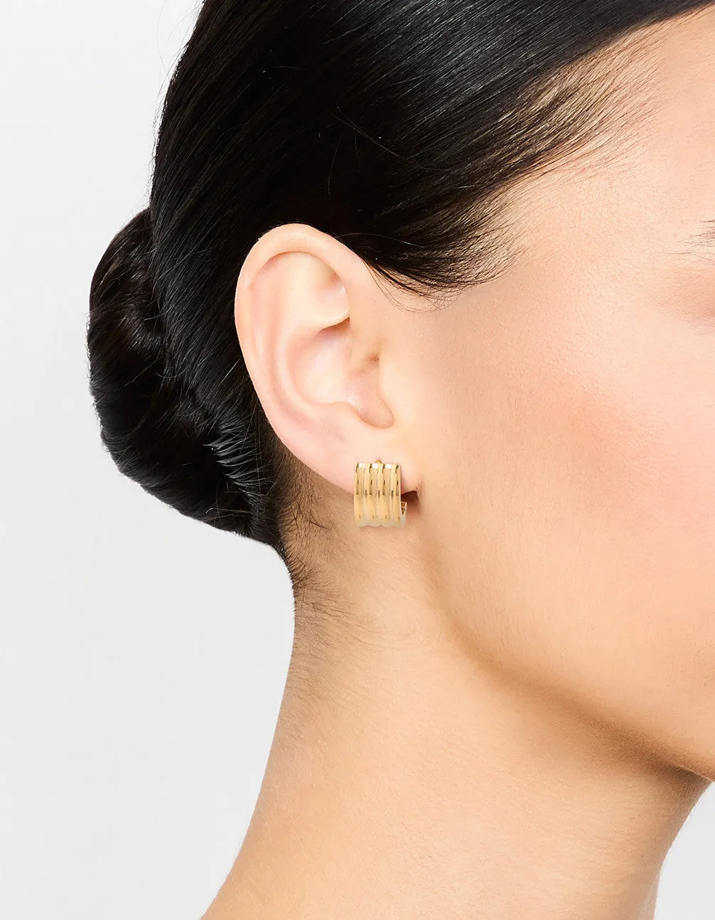 Waterproof Gold Plated Stainless Steel Ribbed Huggie Earrings