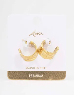 Waterproof Gold Plated Stainless Steel Ripple Molten Hoop Earrings
