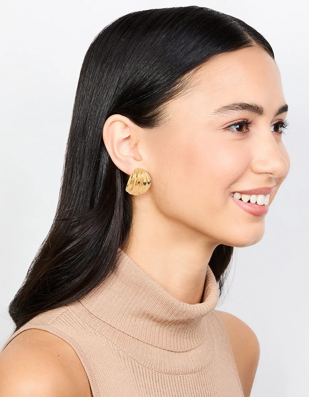 Waterproof Gold Plated Stainless Steel Round Textured Stud Earrings