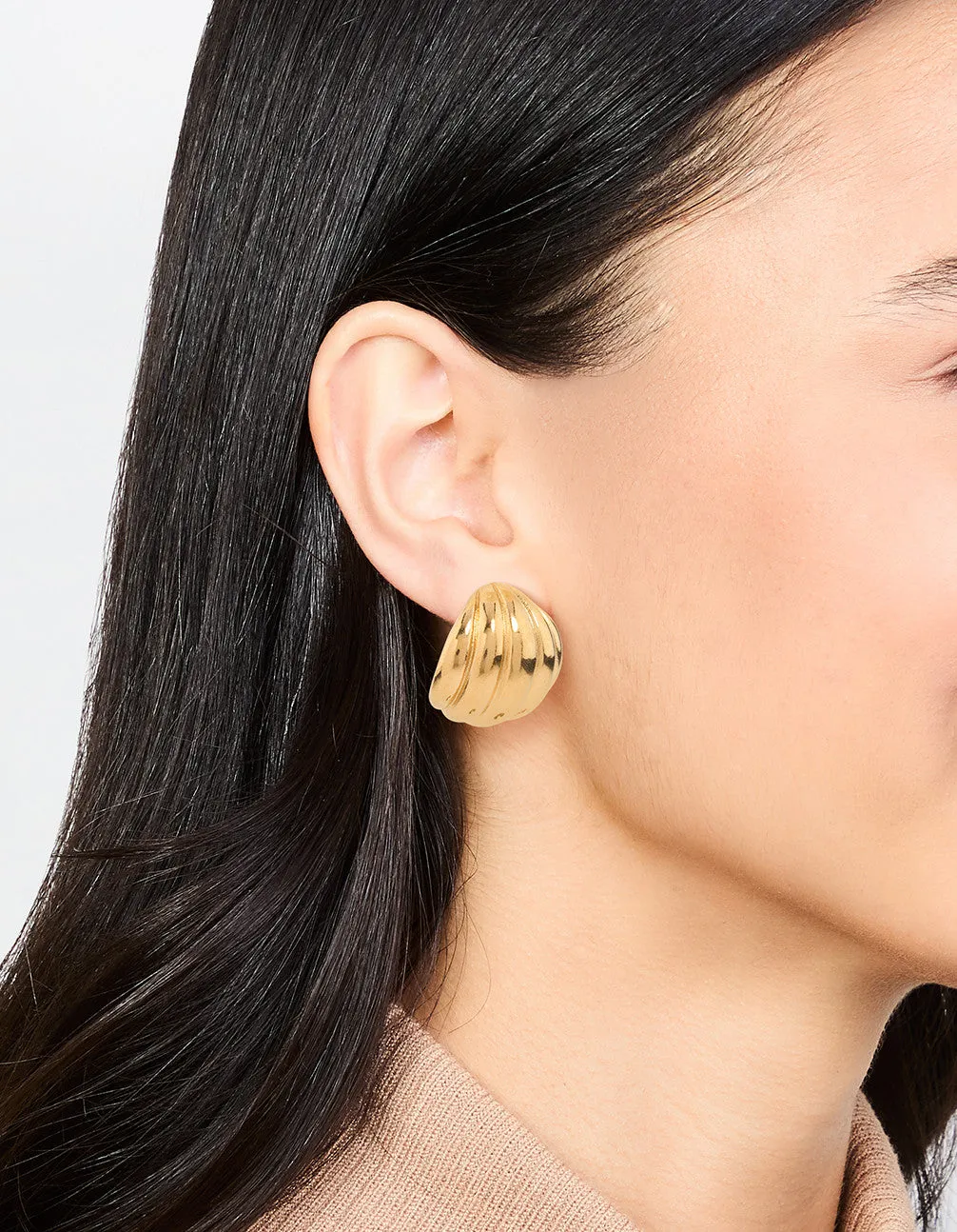 Waterproof Gold Plated Stainless Steel Round Textured Stud Earrings