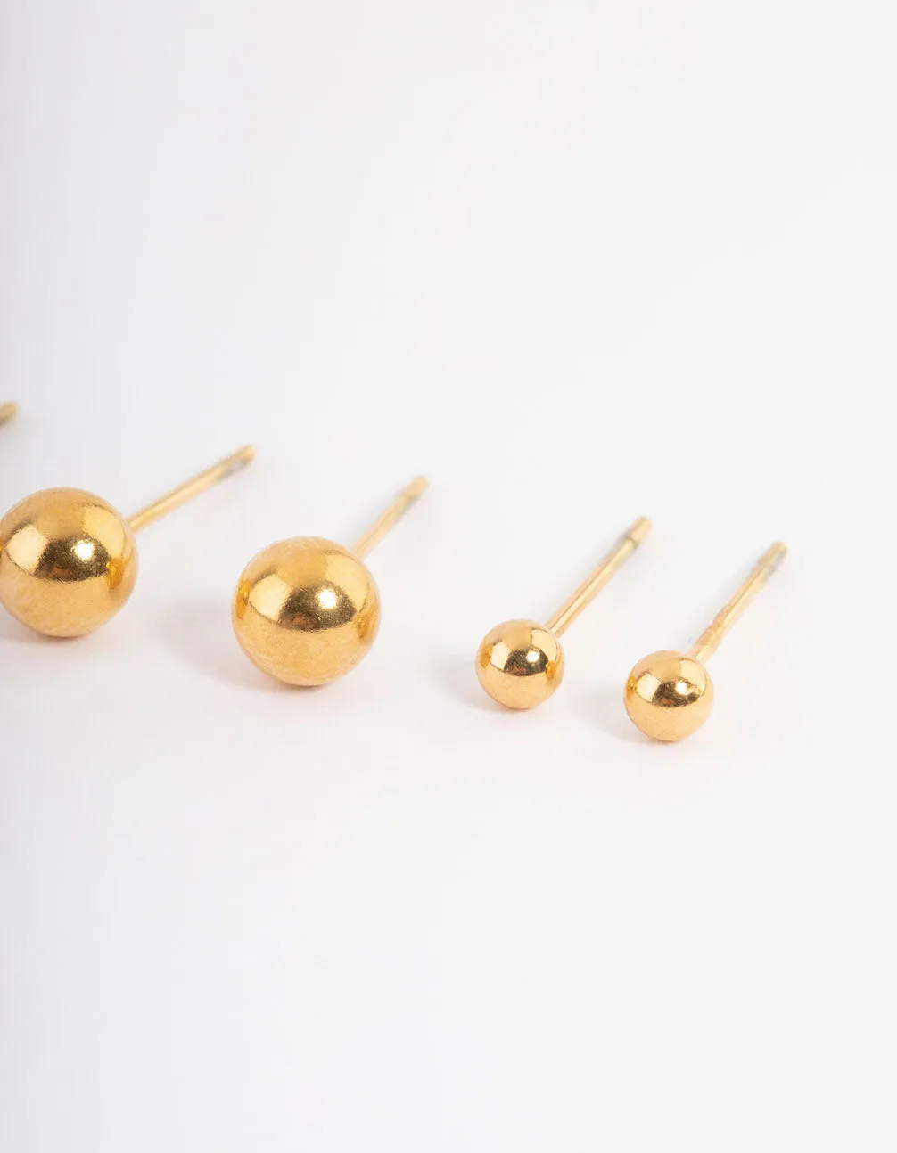 Waterproof Gold Plated Stainless Steel Small Ball Stud Earrings Pack