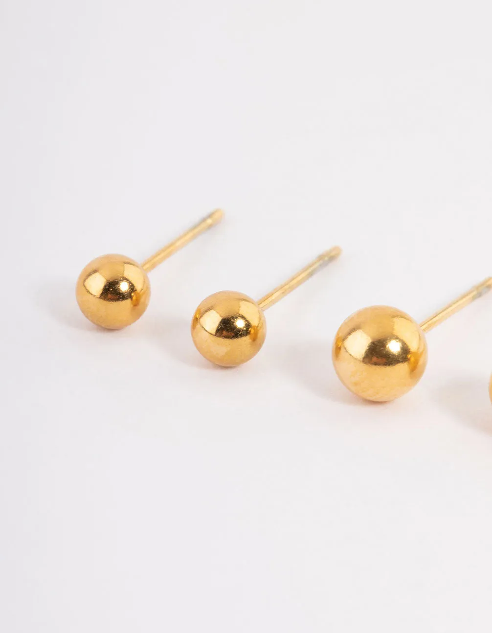 Waterproof Gold Plated Stainless Steel Small Ball Stud Earrings Pack