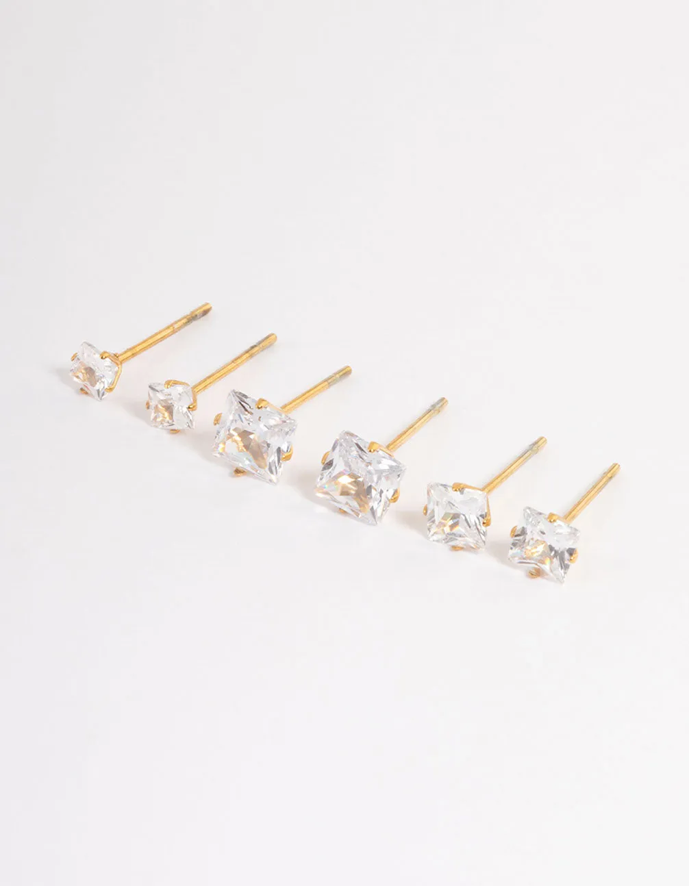 Waterproof Gold Plated Stainless Steel Square Earring Pack