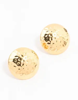 Waterproof Gold Plated Stainless Steel Textured Round Stud Earrings
