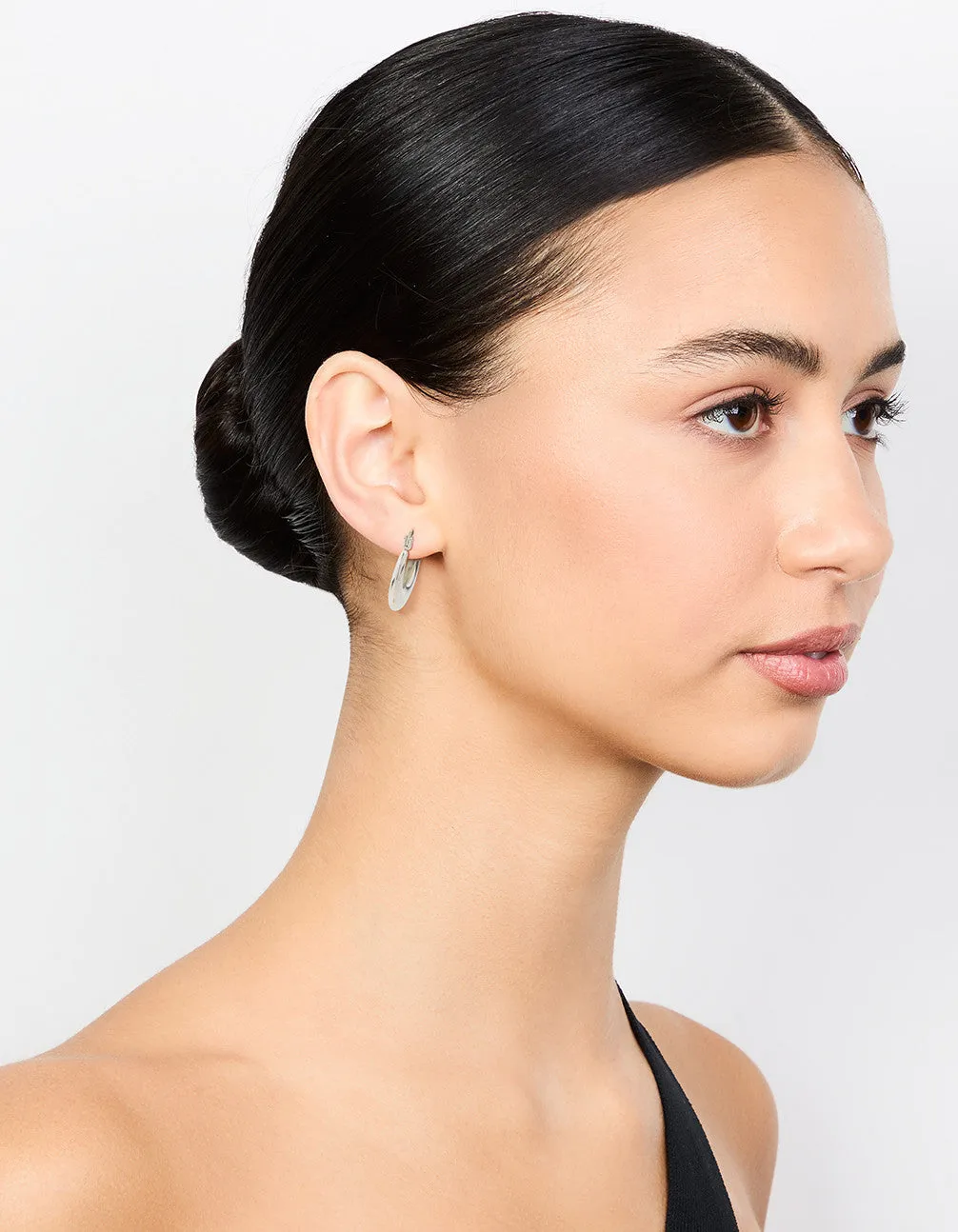 Waterproof Stainless Steel Flat Crescent Hoop Earrings