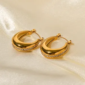 White Cubic Zirconia U Shaped Chunky Earring