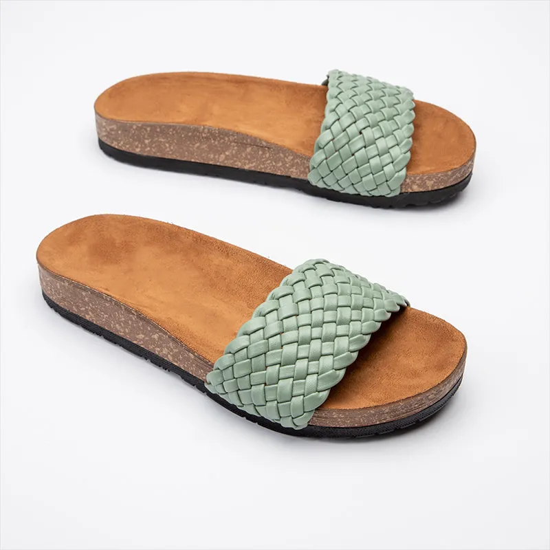 Wide Braided Summer Slipper - Green